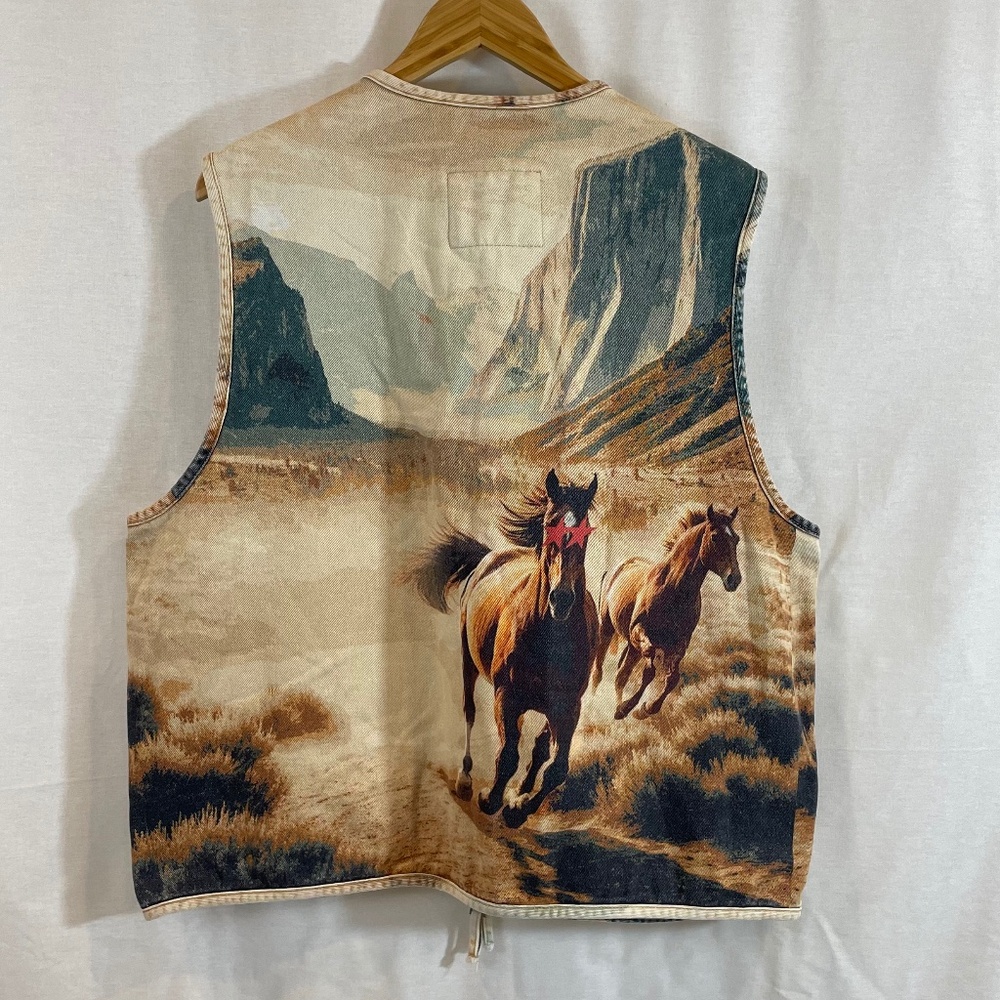 Zara Limited Edition Denim Vest Wild Horses Southwest Desert Print NWT Men’s S/M